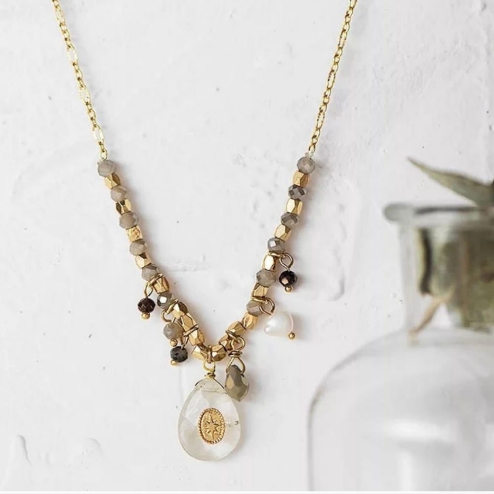 🍁Fall Quartz Charm Necklace 14K Gold💋